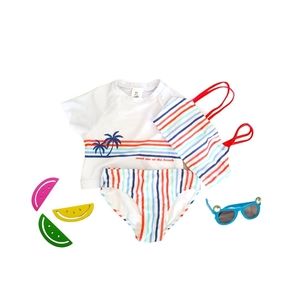 Girl's 3-Pieces Bikini and Short sleeve Rash guard Set